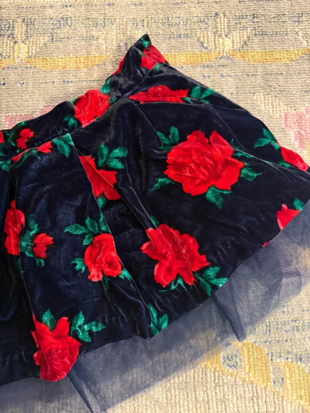 Janie and Jack Girls Navy Velvet Floral Skirt with Red Roses NWT Size 6-12mo